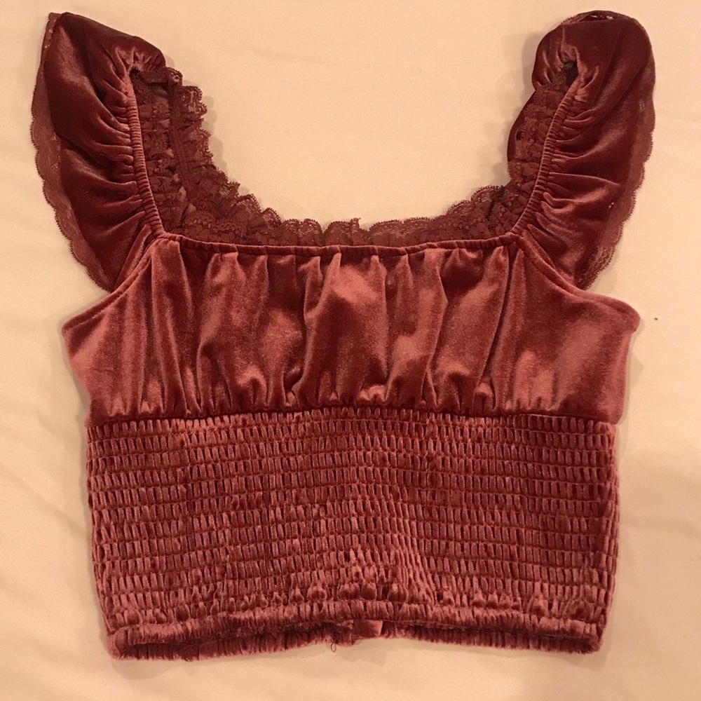 Velvet Button Cropped Top - S - Picture 2 of 3